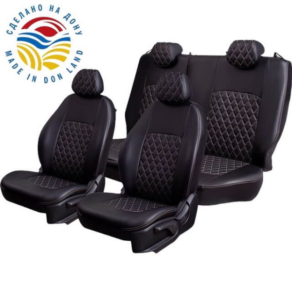 Чехлы Экокожа Турин Ромб на Toyota Voxy -3. 02.2014-04.2020. 4 из 7 мест, 2+2+3, РЗСиС50/50